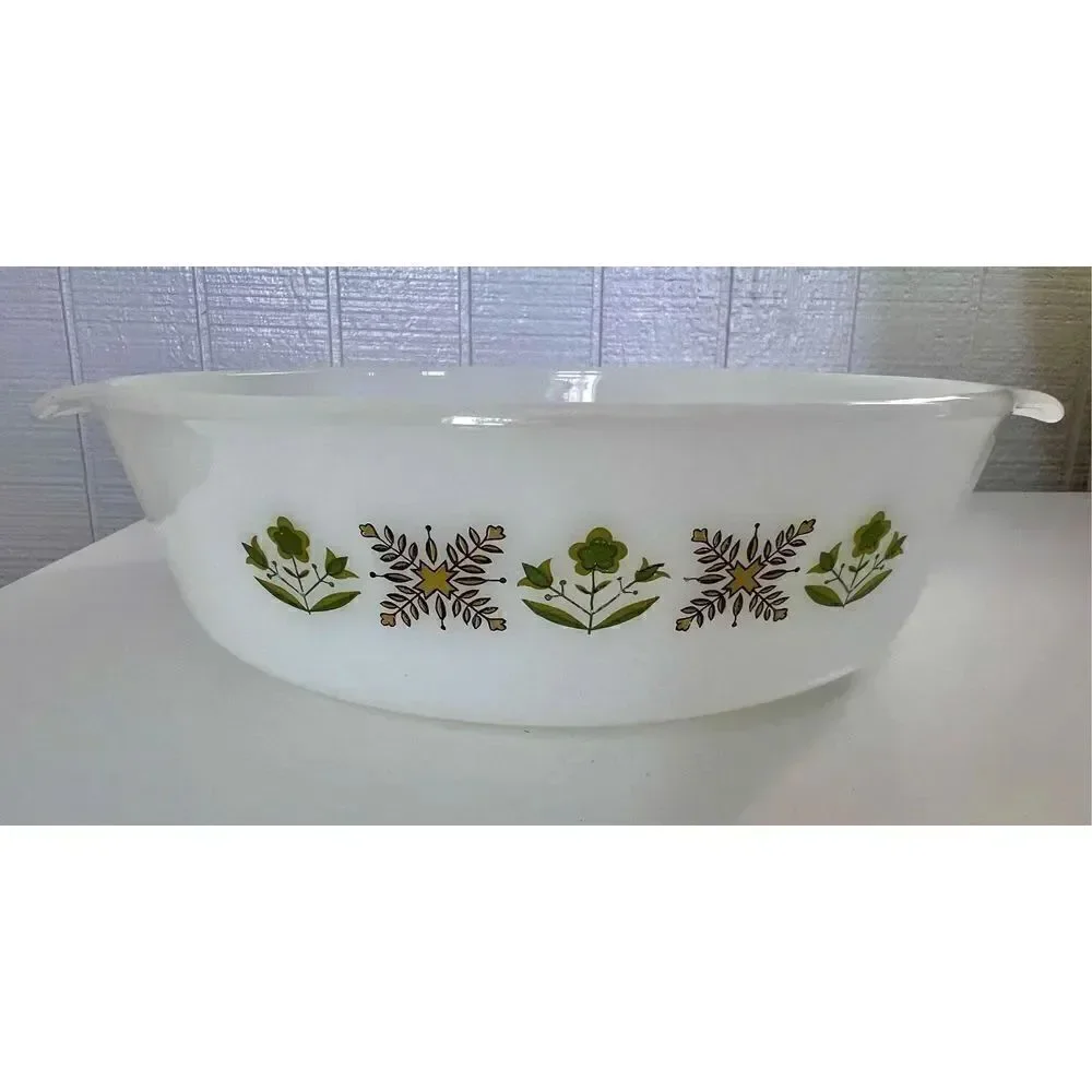 Vintage Anchor Hocking Fire King Green Meadow 2 Quart Casserole Dish 438